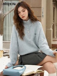 Women's Sweaters MISHOW Autumn Winter Mock Neck For Women 2023 Korean Loose Half Zip Sweater Pullover Knitted Jumpers Top MXC55Z0418