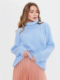 Women's Sweaters Women Blue Red Colourful Winter Oversized Pleated Sweater Loose Turtleneck Knit Top Knitted Pullover Vintage Knitwear