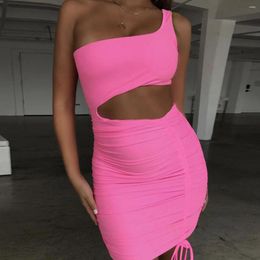 Casual Dresses One Shoulder Hollow Out Summer Womens Sexy Bodycon Mini Dress Woman Club Orange Black Red Pink