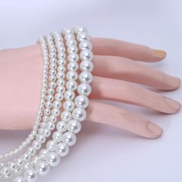 Chains High Quality 3/4/6/8/10/12mm Round White Glass Shell Pearl Necklace Clavicle Chain Stainless Steel Titanium Clasp