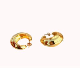 American Designer Small Hoop Earrings Elegant Modern Gold Plated Wide Loops Studs Sterling Silver Ear Nail Earings for Women Whole2531002