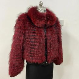 Fur Winter Natural Fur Silver Coat Jackets For Women 2022 Short Real Leather Clothes With Luxury Real Fur Collar Warm Woman Clothes