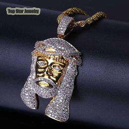 Top Quality 316L Stainless Steel Hip Hop Jewelry Micro-inserts Cubic Zirconia Jesus Pendant Necklace For Mens Rapper Rock Accessor247r