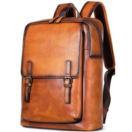 Backpack Fashion Genuine Leather Laptop Backpacks Student Schoolbag Men Business Travel Bag Big Real Cowhide Large Capacity Bags