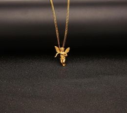 NEW Hip Hop Jewelry Angel Pendant Necklace Stainless Gold Plated With 60cm Chain For Men Nice Lover Gift Rapper Accessories Je8762013