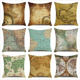 Pillow Vintage Nautical Map Pattern Cover 45x45cm Case Home Decor Square Covers 40x40cm Linen Throw Pllow