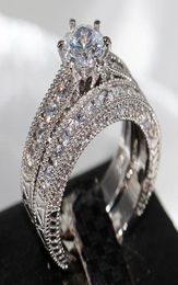 Vecalon Fashion New Arrival Retro Jewellery 14KT White Gold Filled Round Cut Topaz Gemstones CZ Crystal Enternity Bridal Couple Ring3287082