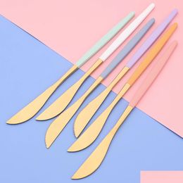 Flatware Sets 24Pcs Dinnerware Set Stainless Steel Tableware Knife Fork Tea Spoon Cutlery Mtiple Colour Drop Delivery Home G Dhgarden Dhwxy