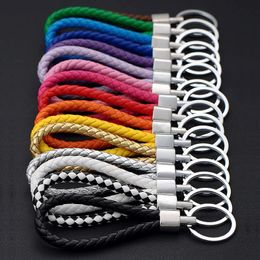 PU Leather Braided Woven Rope Keychain DIY Bag Pendant Key Chain Holder Car Keyring Simple Multiuse Key Holder Gifts 231226