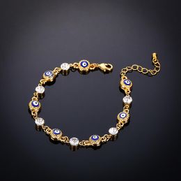 Fashion Jewellery 7 Turkish Blue Eye Bracelet Gold Colour Plated Never Faded Blue Evil Eye Crystal Charm Bracelets for Women7923435