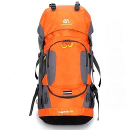 Outdoor Mountaineering Travel Bag 60L Camping Pack Night Reflective Design Nylon Waterproof Wear Resistant Hiking Backpack 231225