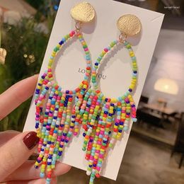 Dangle Earrings Bohemian Colored Beaded For Women Oversize Long Tassels