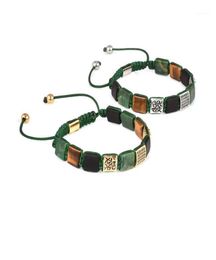 Custom Jewelry Men Bracelet Square African Jades Stone Beads With Green Cord For Women Braided Macrame Bracelets14719111
