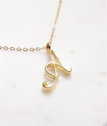 Gold Colour Swirl Initial Alphabet Necklace All 26 English AT Cursive Luxury Monogram Name Word Text Character Capital Letter Pend9099682
