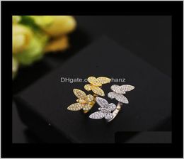 Band Rings Fashion Classic 4Four Leaf Clover Open Butterfly S925 Sier 18K Gold With Diamonds For WomenGirls Valentines M5098509