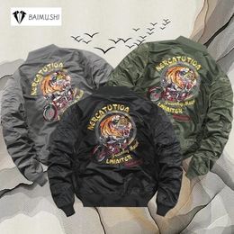 Winter Jackets For Men Bomber Male Motorcycle Jacket Outdoor Fishing Vintage Tiger Embroidery Pattern Outerwears 231226