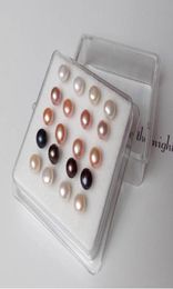 925 Silver Mixed color white black Pink 6mm natural Freshwater pearl Earrings Ear Studs 10 pairs box6170967