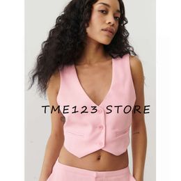 Sleeveless Women's V-neck Solid Color Single-breasted Fashion Simple Vest Jackets Crop Knit Traf 2023 Woman Trafza