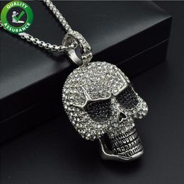 Iced Out Chains Pendant Designer Necklace Hip Hop Jewellery Mens Diamond Skeleton Skull Pendants Titanium Stainless Steel Bling Punk294a