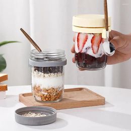 Wine Glasses 2Pcs 350ml Glass Oatmeal Breakfast Cups With Spoon Good Sealing Clear Scale Bowls Overnight Oats Container Puddings