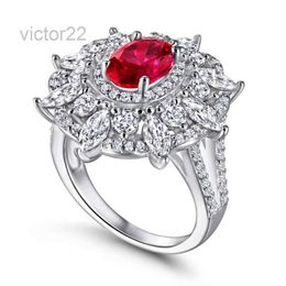 Designer Ring Cross Border European And American Jewelry S925 Silver Ring High Carbon Diamond Retro Ruby Ring Exaggerated Oval Colored Treasure For Wome