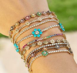 2021 New Arrived Blue Cz Colourful Flower Tennis Link Chain Bracelet for Women Girls Iced Out Bling Cz Paved Daisy Flower Bracelets9586340