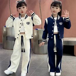 Autumn Winter Kid Girls Clothing Baseball Jersey Sports Suit Kids Clothes Girl Letter Coat Long Trousers 2 Piece Set 3-13 Years 231225