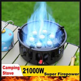 21000W 7 Core Strong Fire Power Camping Stove Portable Tourist Gas Windproof Outdoor Stoves Hiking BBQ Cooking Cookware 231225