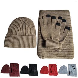 Ball Caps Winter Thickened Warm Hat Scarf Glove Knitted Three Piece Set For Boys Gloves Men