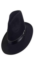 Men Women Wide Big Brim Wool Felt Fedoras Hat Spring Autumn Women Fedoras Top hat with Belt Buckle Jazz Trilby Caps gorras Y1118713942725