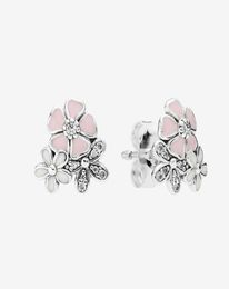 Pink flowers Stud Earrings Beautiful Women Girls Gift Jewellery with Original box for 925 Sterling Silver CZ diamond Earring set8182791