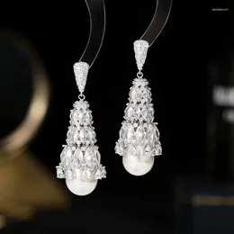 Dangle Earrings Trendy Vintage Zirconia Waterdrop Pearl Women Wendding Ear Jewelry Party Dress Accessories LYH107