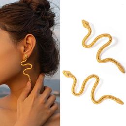 Stud Earrings Creative Gold Plated Waterproof Long Python Snake Shape Women Stainless Steel Textured Drop Earring Lightweight Bijoux Gift