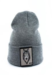 Whole 2019 New Fashion Mens Beanie Animal Wolf Embroidery Winter Hats Knitted Beanies For Men Streetwear Hip hop Skullies Bonn7167716