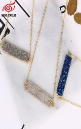 Pendant Necklaces Bar Natural Stone Blue Purple Quartz Druzy Crystal Necklace Agate Rectangle Gold Plated Chain Christmas Gift16916671