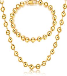 Mark 18K gold platings circular bead Necklace Bracelet man woman 6MM Buddhism bead Gold bracelet necklace wedding Jewelry Set1345415