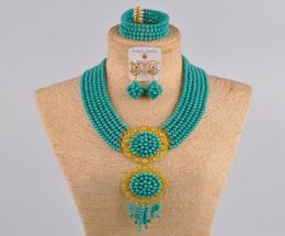 Earrings Necklace Aqua Blue African Jewellery Set Crystal Nigerian Wedding Sets For Women 6CLS014541378
