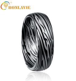 Wedding Rings BONLAVIE Size 712 Width 8mm Dome Damascus Tungsten Carbide Ring Gift For Women Men Jewellery T095R Quality5771079