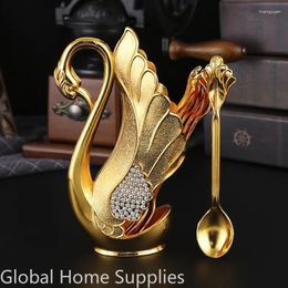 Dinnerware Sets Swan Base Holder Tableware Set 1 With 6 Spoons Or Forks Small Delicate For Coffee Fruit Dessert Ice Cream Cake