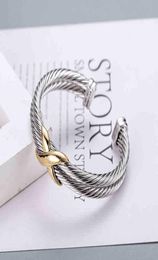 18K Gold Fashion Hemp Bracelet Bangle Platinum Dy Double Trend Twisted Plated Color x Women Ring Opening Jewelry4584182