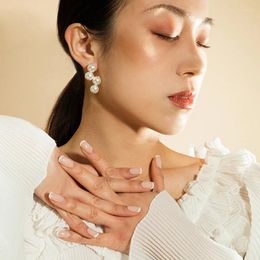 Dangle Earrings Brass Wave Faux Pearl Women Wedding Jewelry Gown T Show Runway Rare Japan Korean Fashion Ins