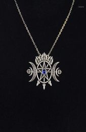 Pendant Necklaces Triple Crescent Moon With Pentagram Necklace Sigil Of Spirit Pagan Jewellery Wiccan Gothic Necklace15601525