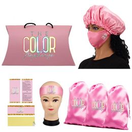 Custom Logo Wig Set Virgin Hair Bundle Packaging satin mask Satin Bags Hang Tag Bundle Wraps Bonnets Headband313k