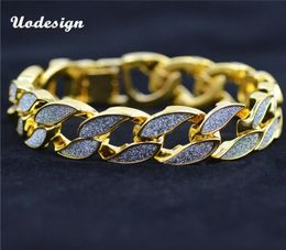 Sand Blast Bracelet Cuban Chain Link Alloy Iced Out Hip Hop Gold Silver Tone Heavy Mens Bracelet1764347