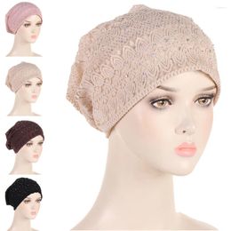 Ethnic Clothing Lace Flower Beanies Diamonds Baggy Slouchy Hat Women Stretch Headscarf Cancer Chemo Cap Bonnet Turban Muslim Hijab Hair Loss