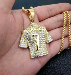 Men039s Necklace Football 7 Pendant With StainlSteel Chain and Iced Out Bling Rhinestones Necklace Hip Hop Sports Jewellery X07073325181