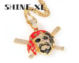 Luxury Design Pirate Skull Necklace Pendant Gold Silver Plated Iced Out Zircon Mens Hip Hop Jewellery Gift2471868