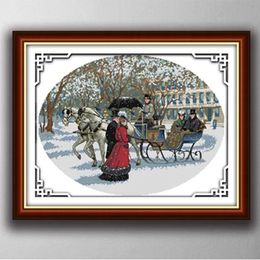 Tools Scenery of Snowy day , Gracious style Cross Stitch Needlework Sets Embroidery kits paintings counted printed on canvas DMC 14CT /1