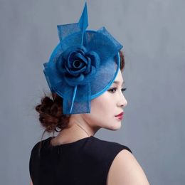 Chic Sinamay Fascinator Female Party Headpiece Bride Wedding Headwear Lady Church Hairpin Women Cocktail Fedora 231225