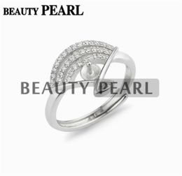 Fanshaped Ring Pearl Settings 925 Sterling Silver Cubic Zirconia Semi Mounting DIY Jewellery Making 5 Pieces2651364